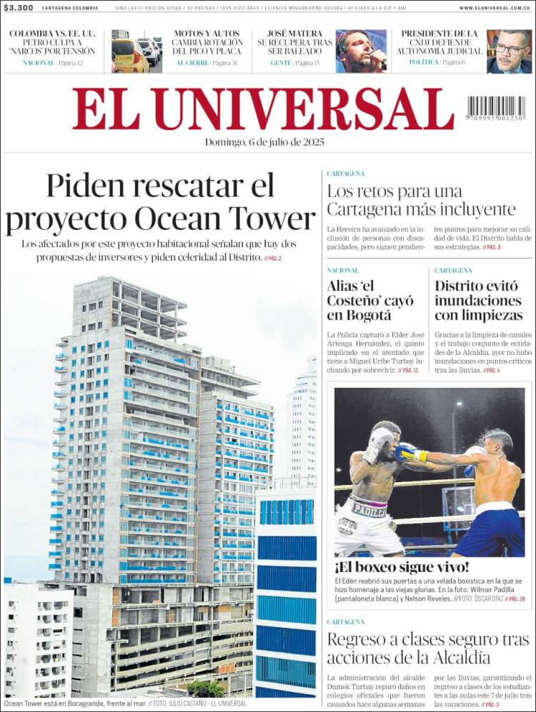 Portada de El Universal (Colombie)