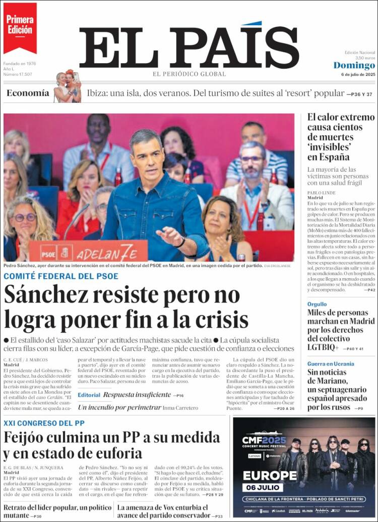 Portada de El País (España)