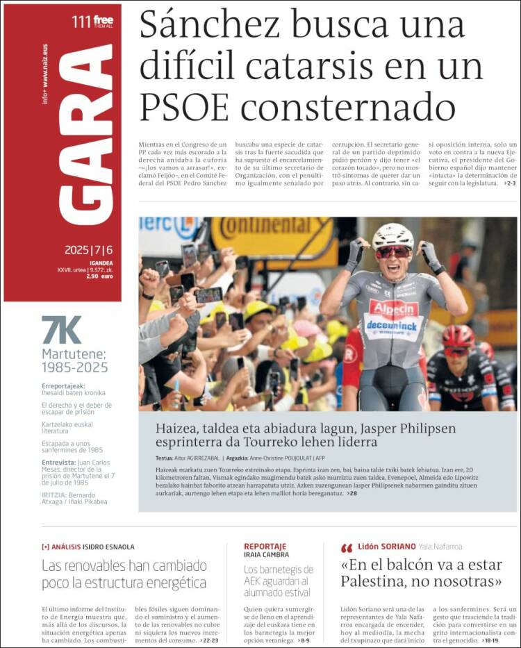Portada de Gara (España)
