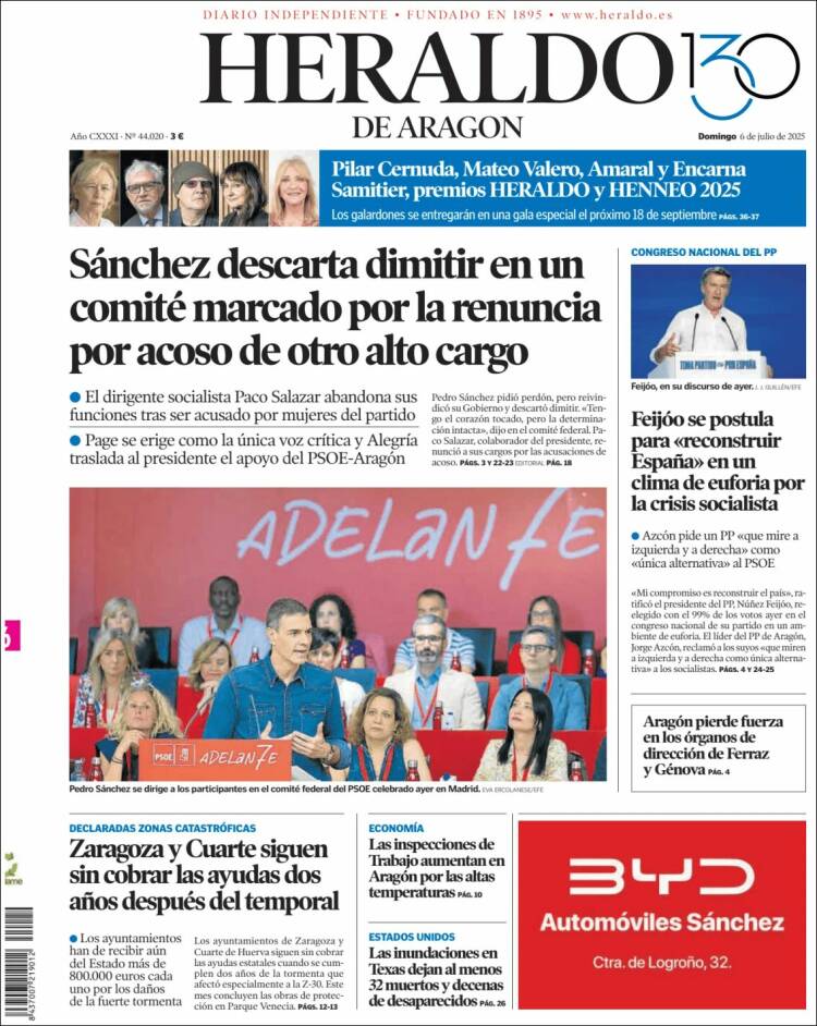 Portada de Heraldo de Aragón (España)