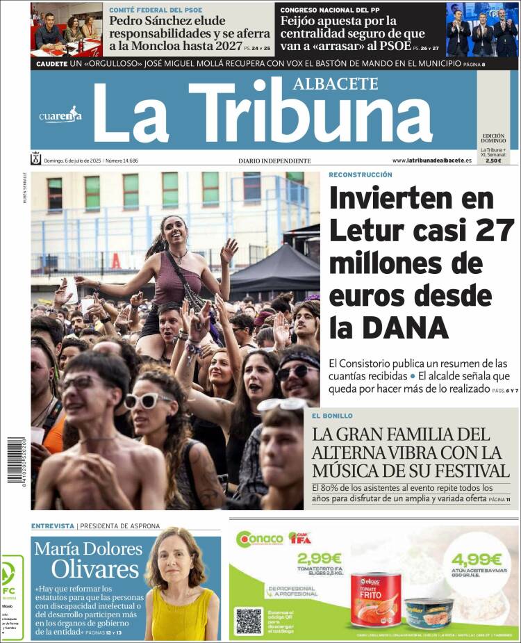 Portada de La Tribuna de Albacete (España)