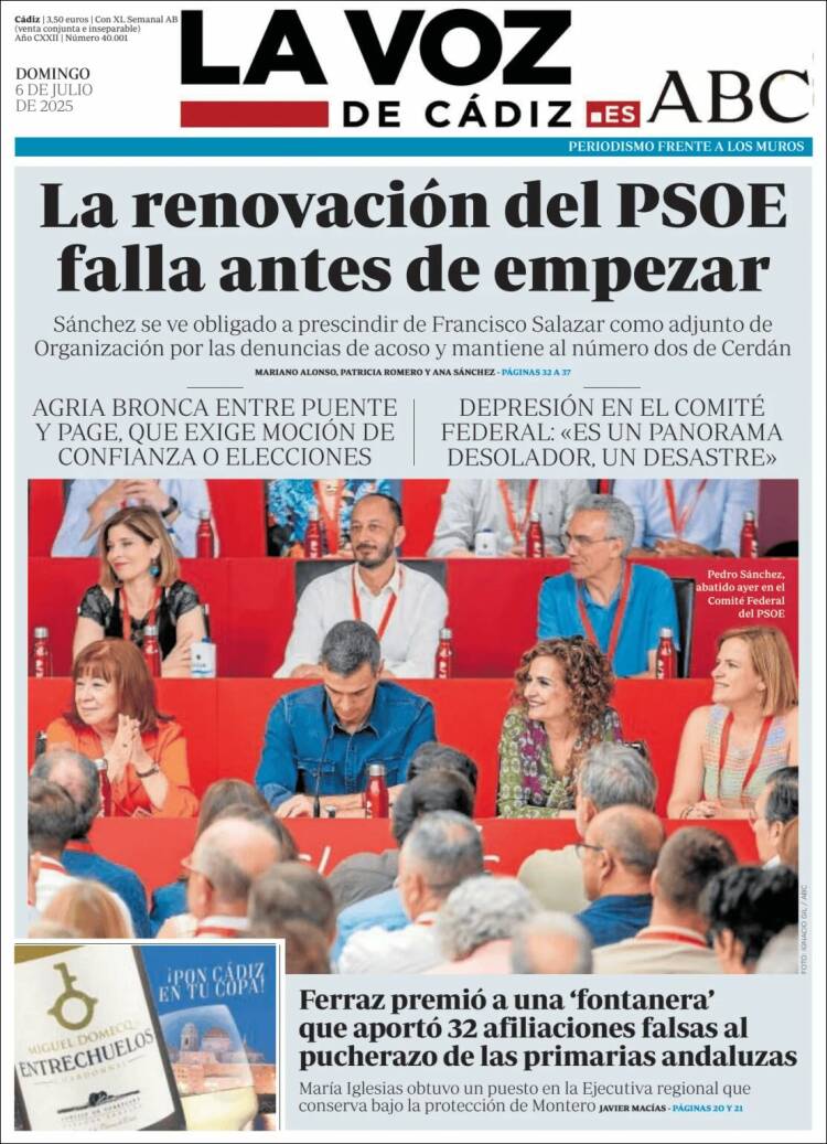 Portada de La Voz de Cádiz (España)