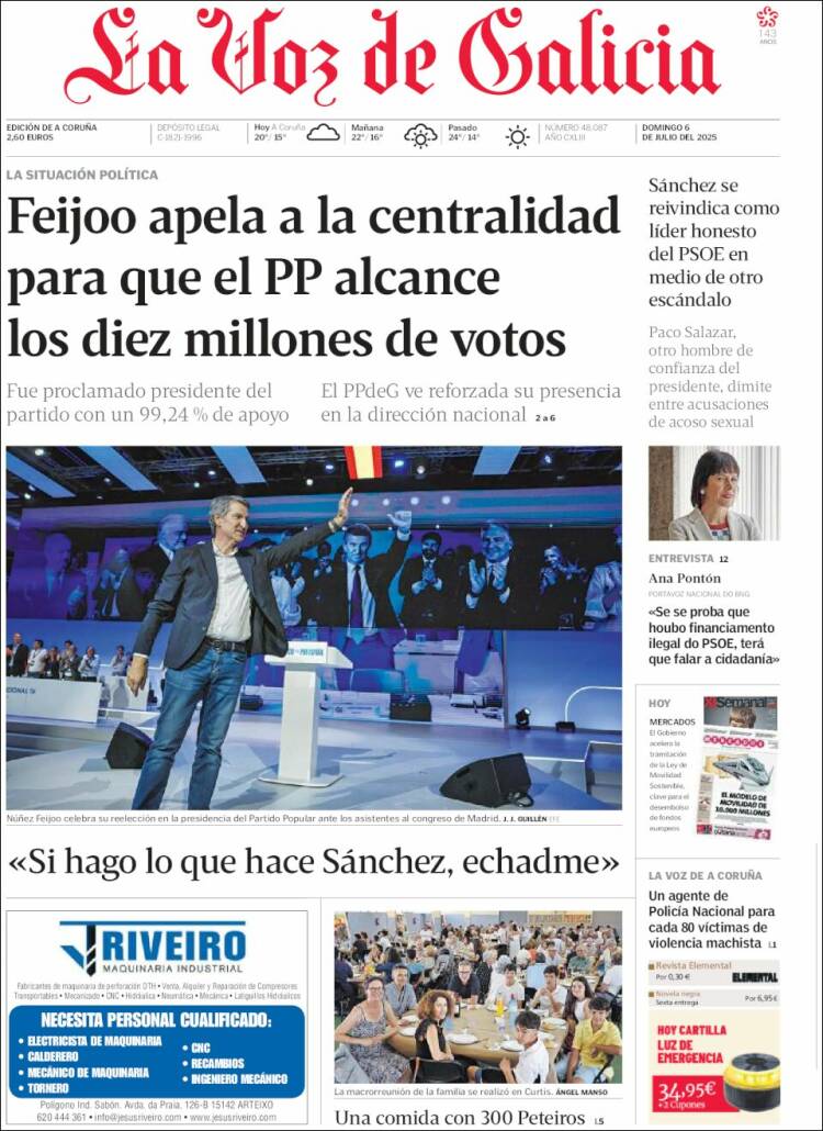 Portada de La Voz de Galicia (España)