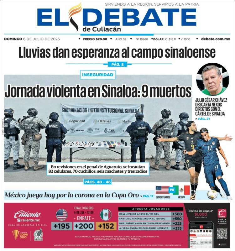 Portada de El Debate de Culiacán (México)