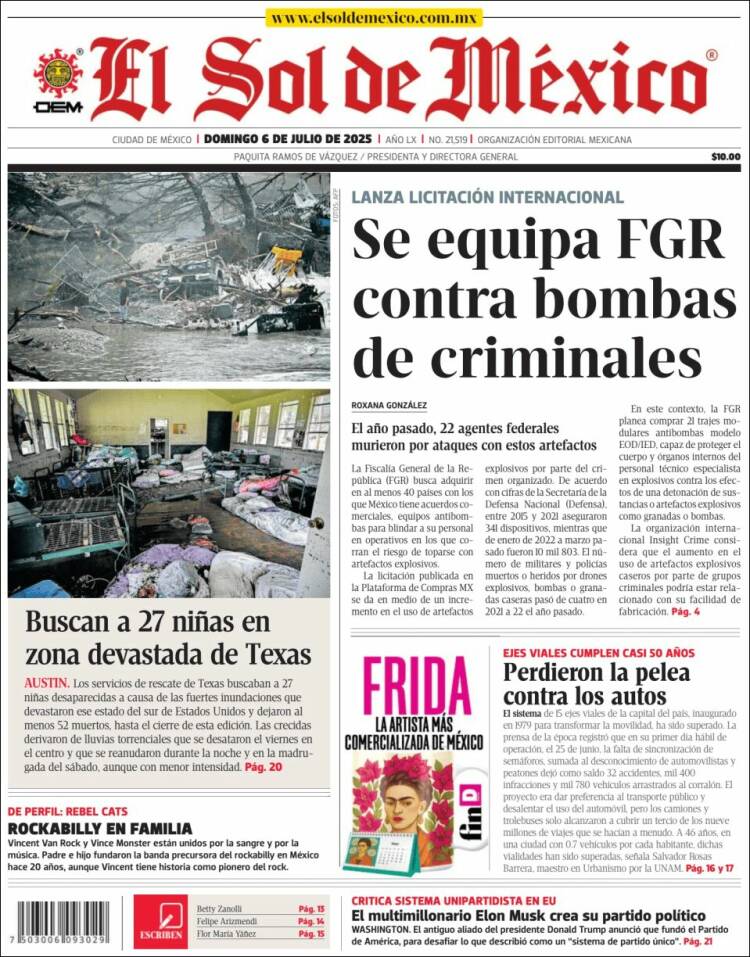 Portada de El Sol de México (México)