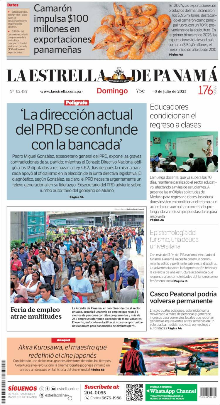 Portada de La Estrella de Panamá (Panamá)