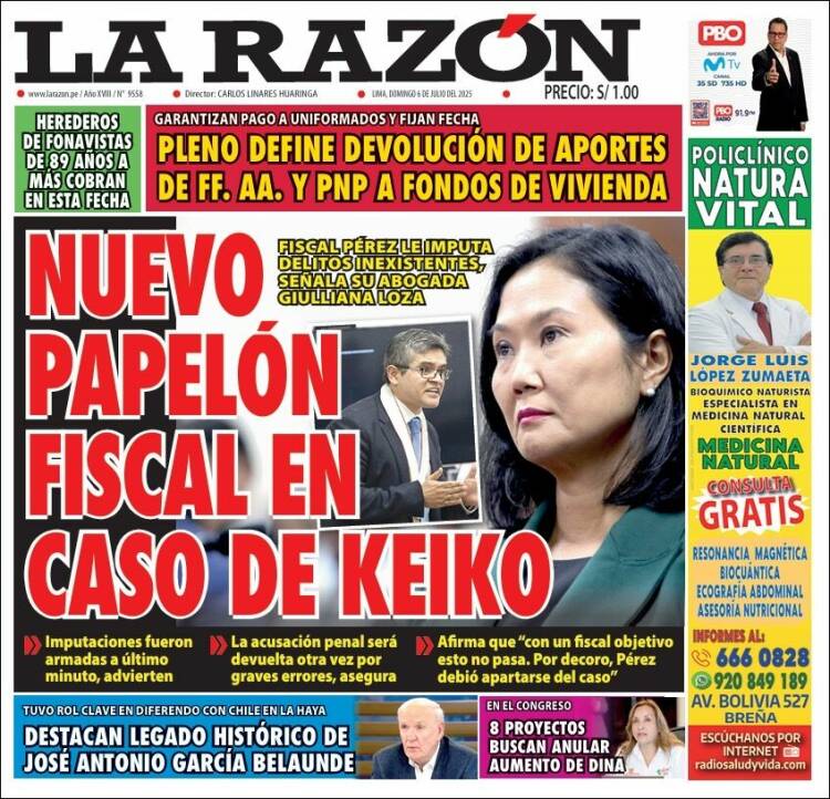 Portada de La Razón (Perú)