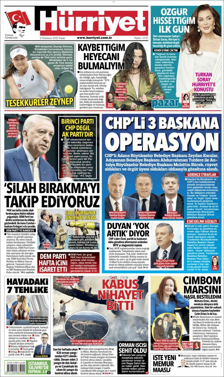 Portada de Hürriyet (Turquie)