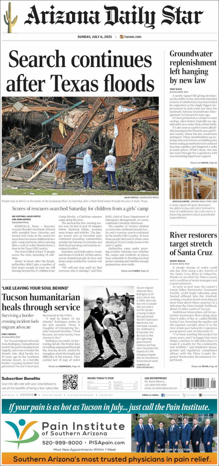 Portada de Arizona Daily Star (USA)
