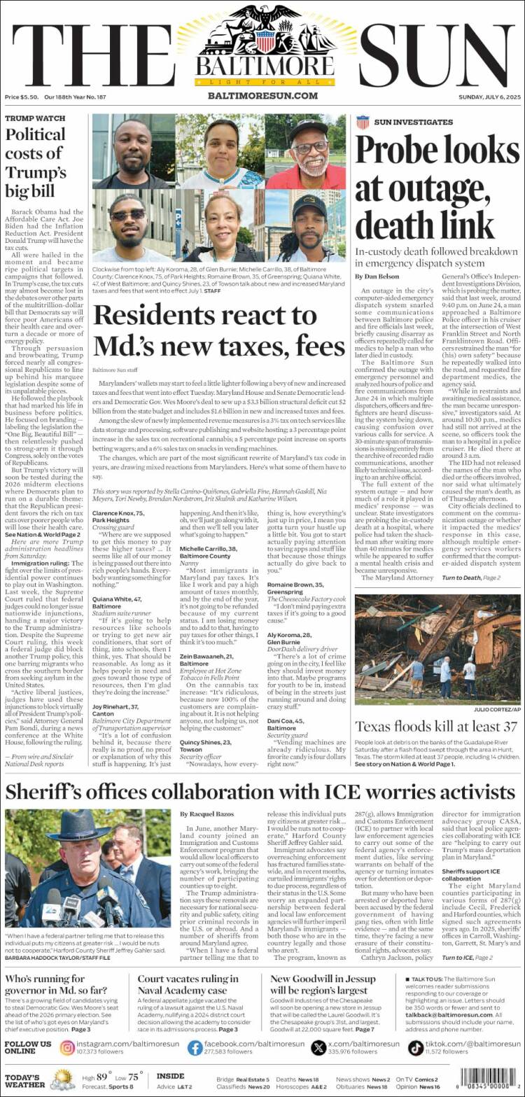 Portada de The Baltimore Sun (USA)