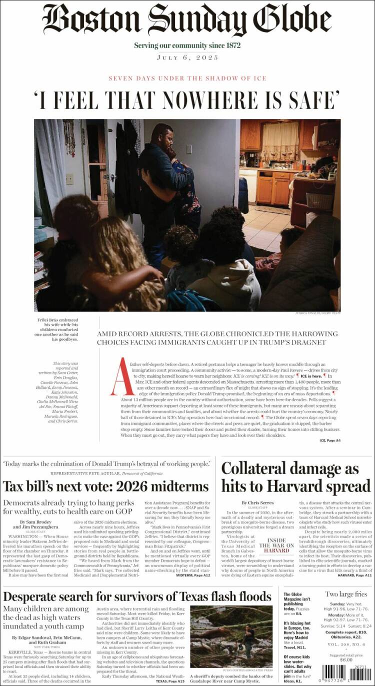 Portada de Boston Globe (USA)