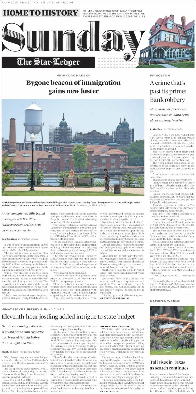 Portada de Star-Ledger (USA)