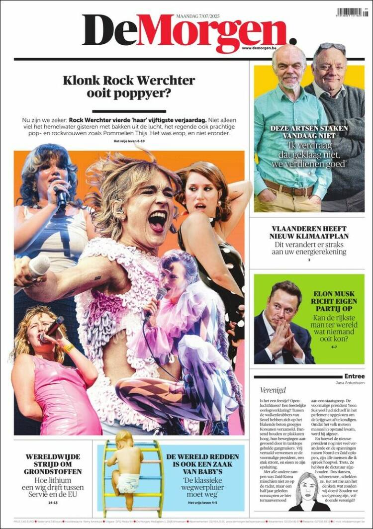 Portada de De Morgen (Bélgica)