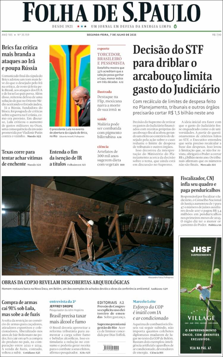 Portada de Folha de São Paulo (Brasil)