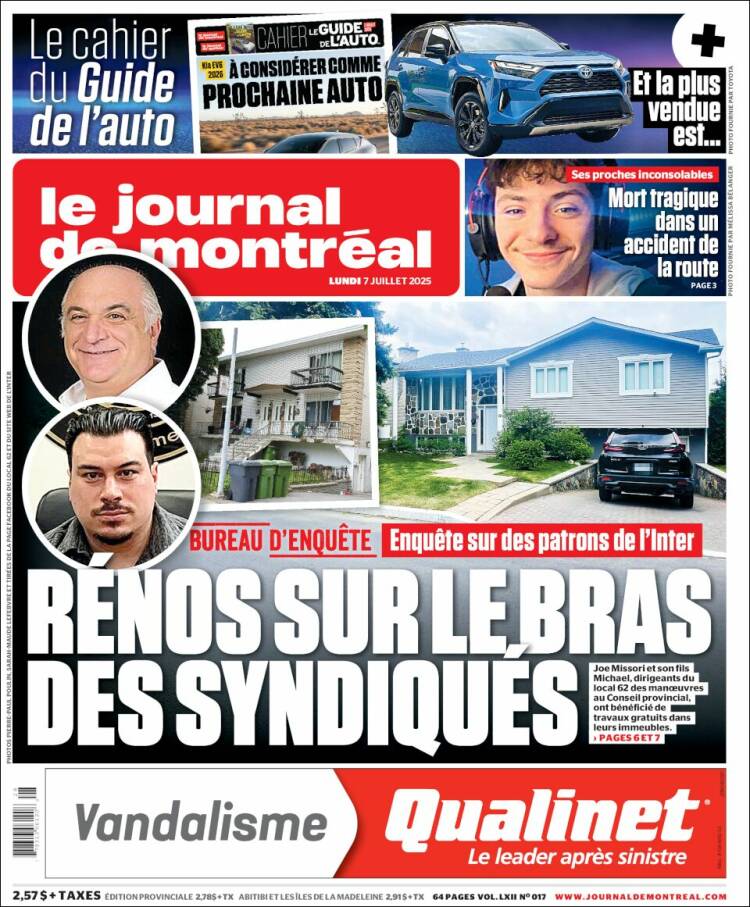 Portada de Le Journal de Montréal (Canadá)