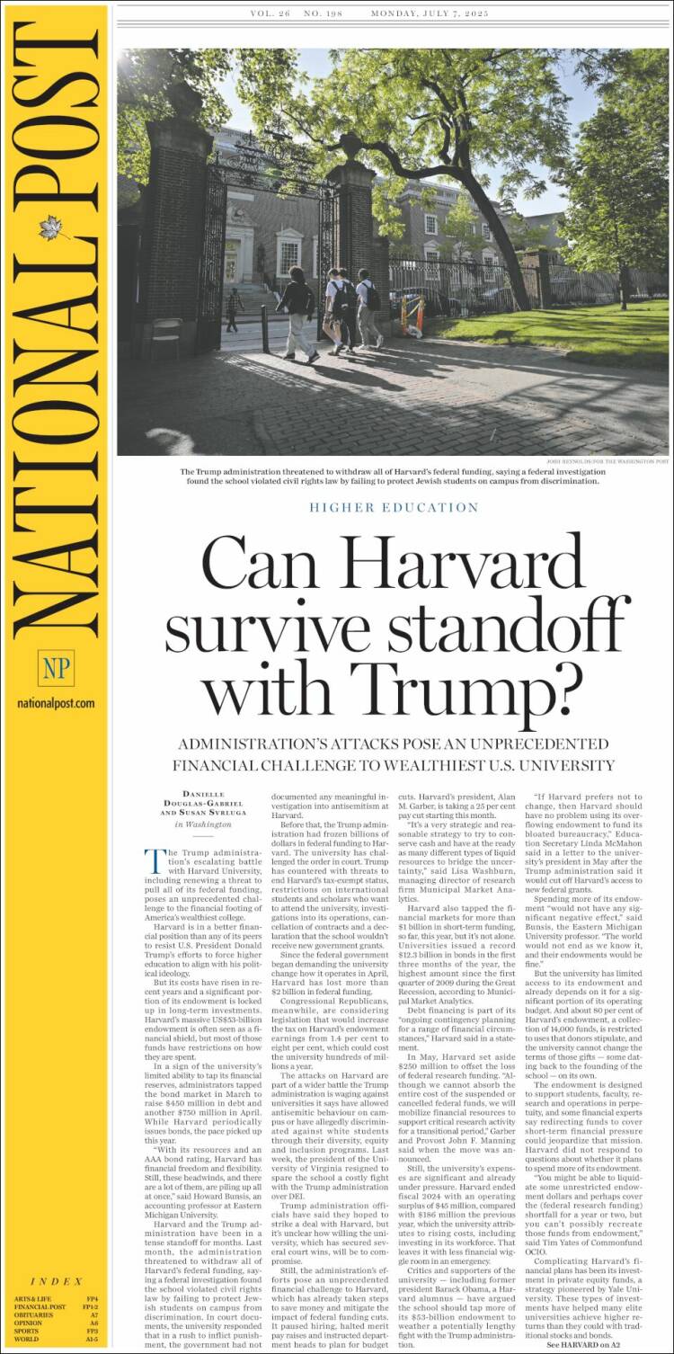 Portada de The National Post (Canadá)