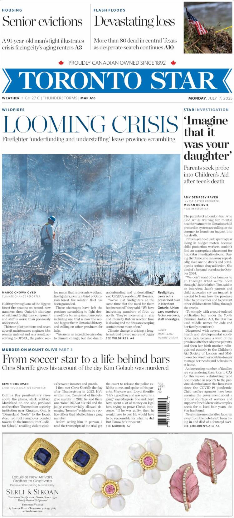 Portada de The Toronto Star (Canadá)