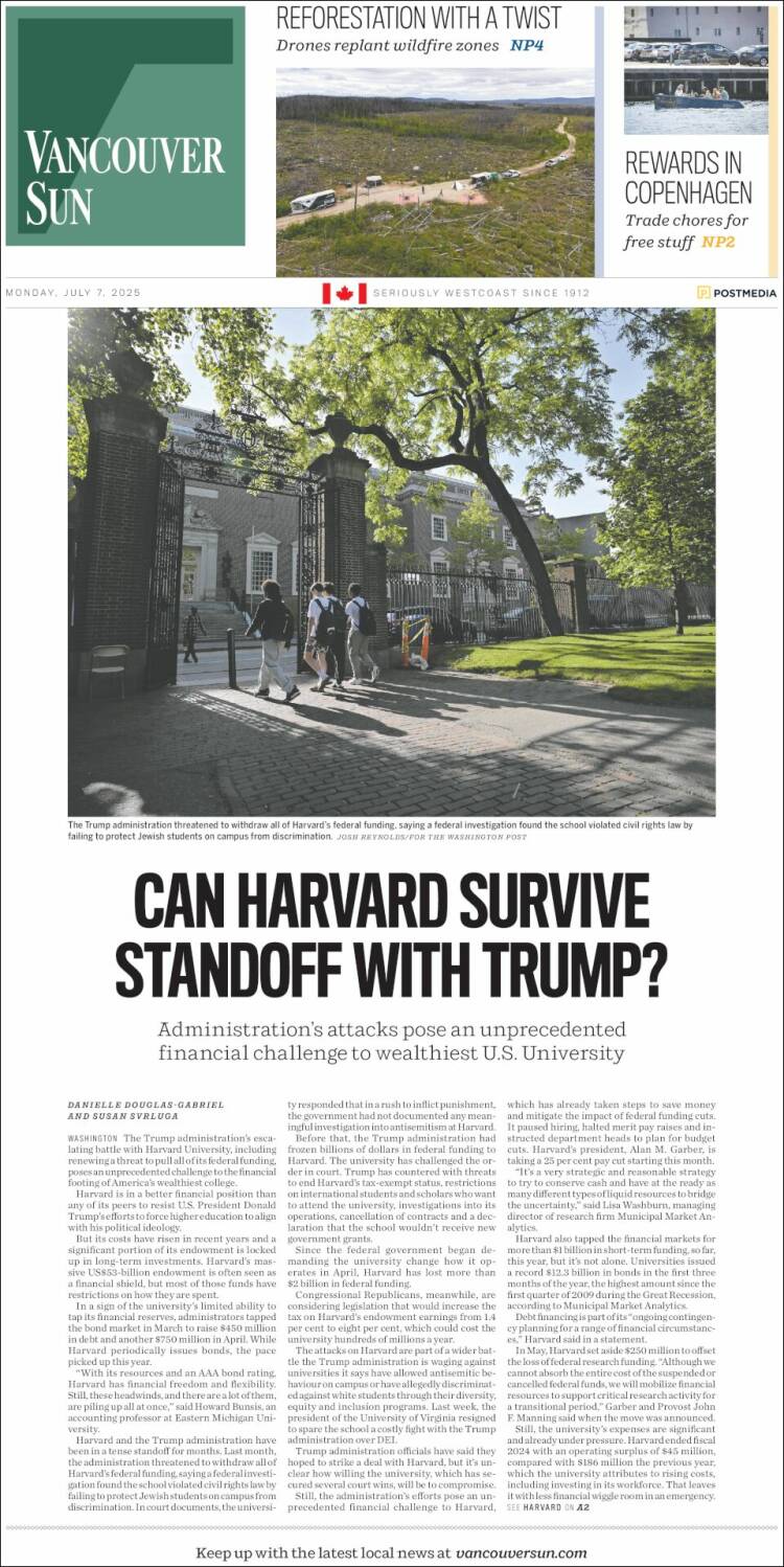 Portada de The Vancouver Sun (Canadá)