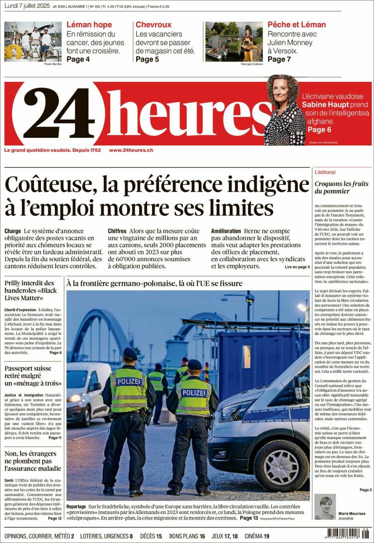 Portada de 24 Heures (Suisse)
