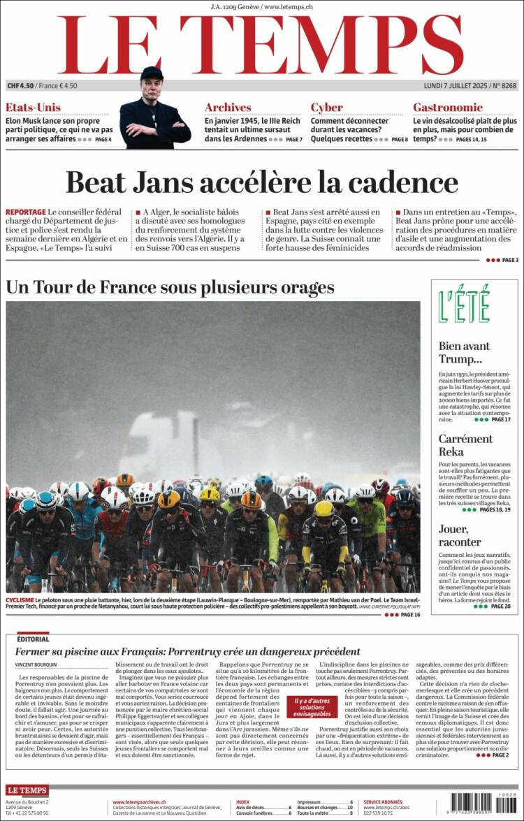 Portada de Le Matin (Switzerland)