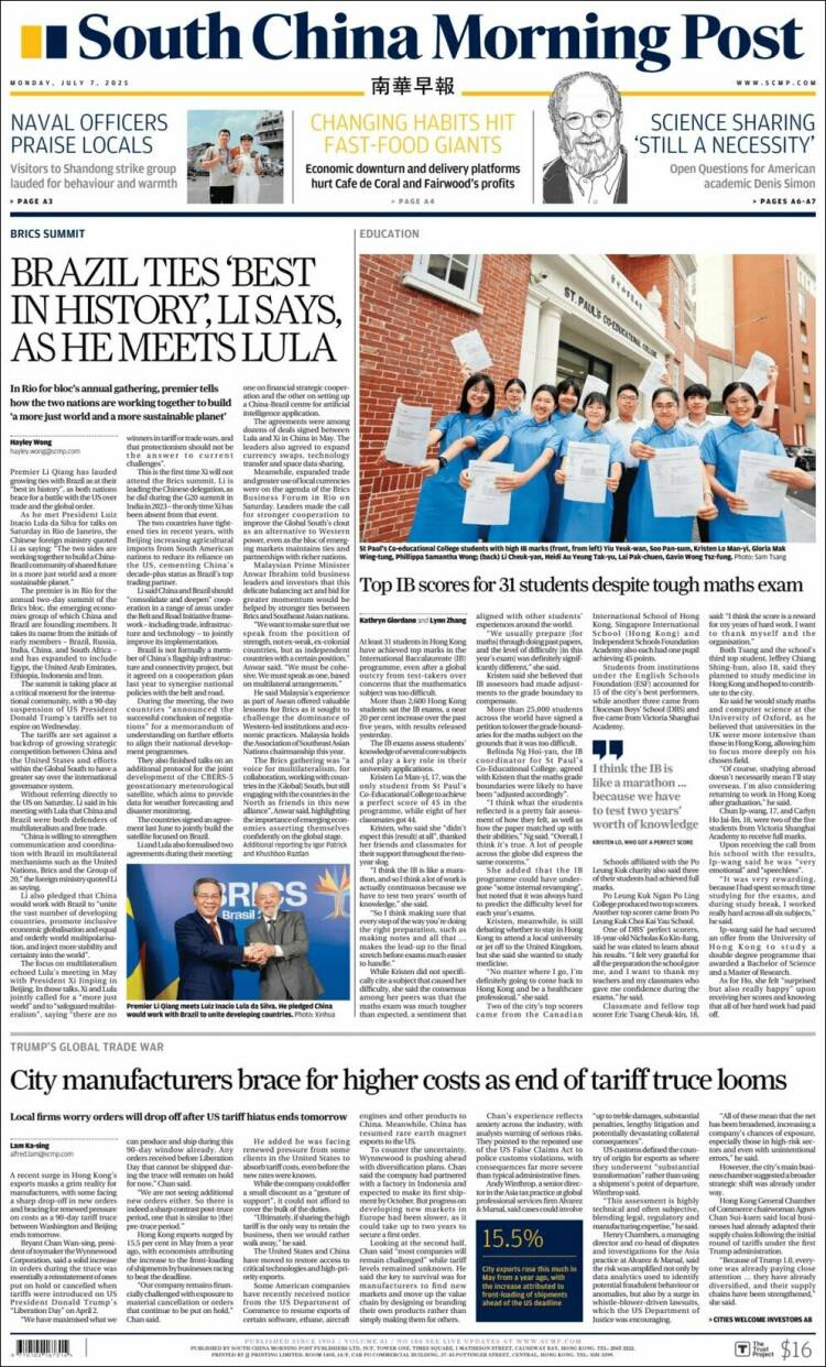 Portada de South China Morning Post (China)