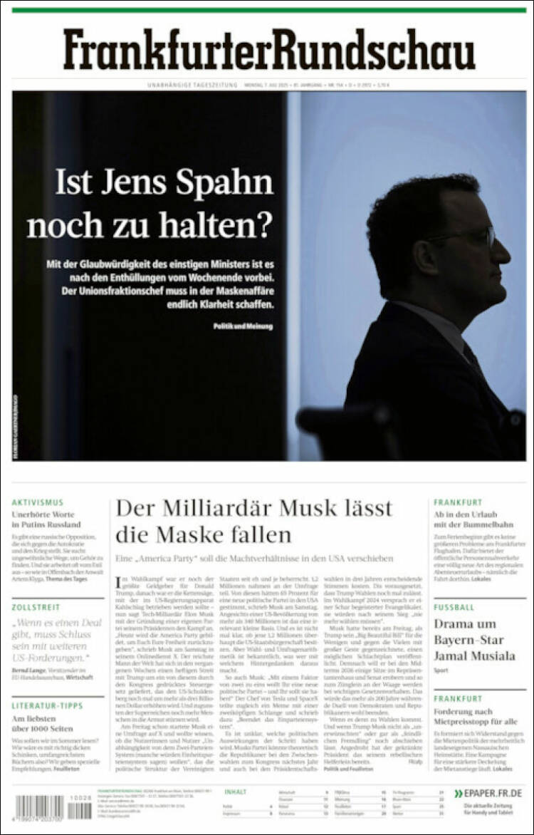 Portada de Frankfurter Rundschau (Alemania)