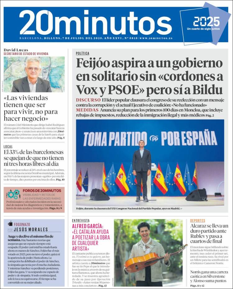 Portada de 20 Minutos - Barcelona (España)