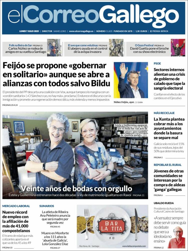 Portada de El Correo Gallego (España)