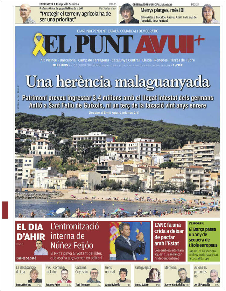 Portada de El Punt Avui (España)