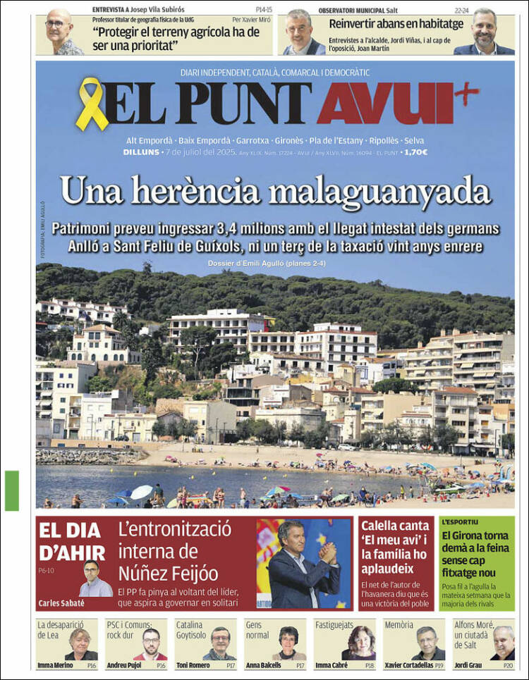 Portada de El Punt Avui - Girona (Spain)