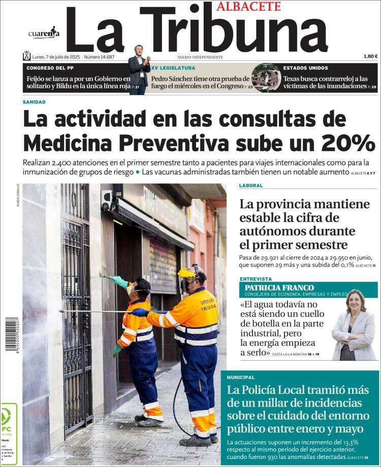 Portada de La Tribuna de Albacete (España)