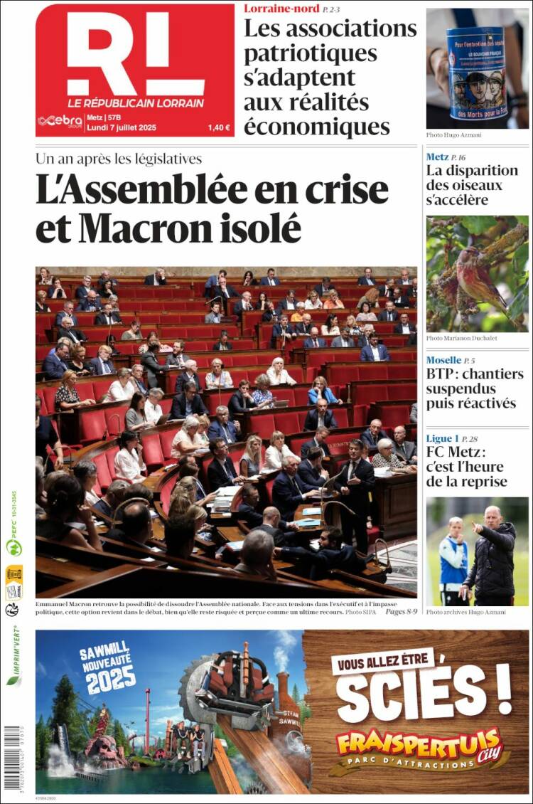 Portada de Le Republicain Lorrain (Francia)