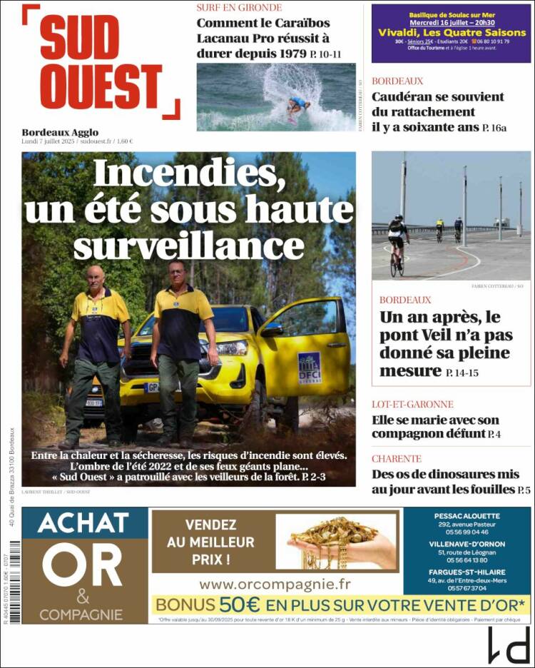 Portada de Sud Ouest (Francia)