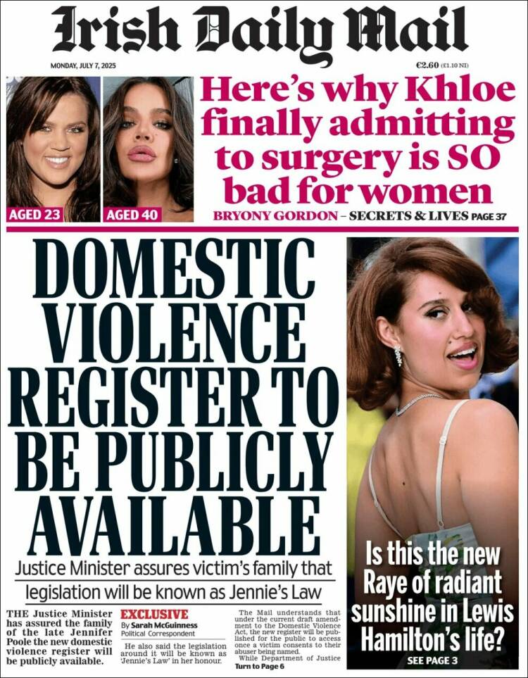 Portada de Irish Daily Mail (Irlanda)