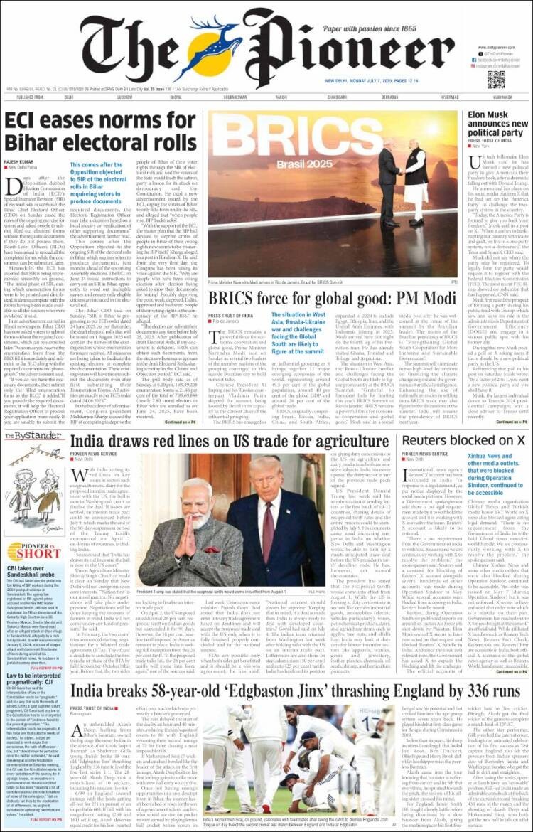 Portada de The Pioneer (India)
