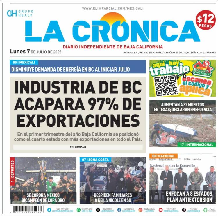 Portada de La Crónica de Baja California (México)