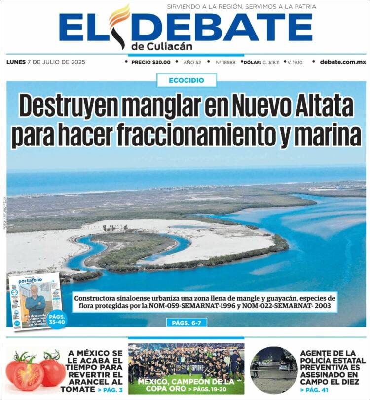 Portada de El Debate de Culiacán (México)
