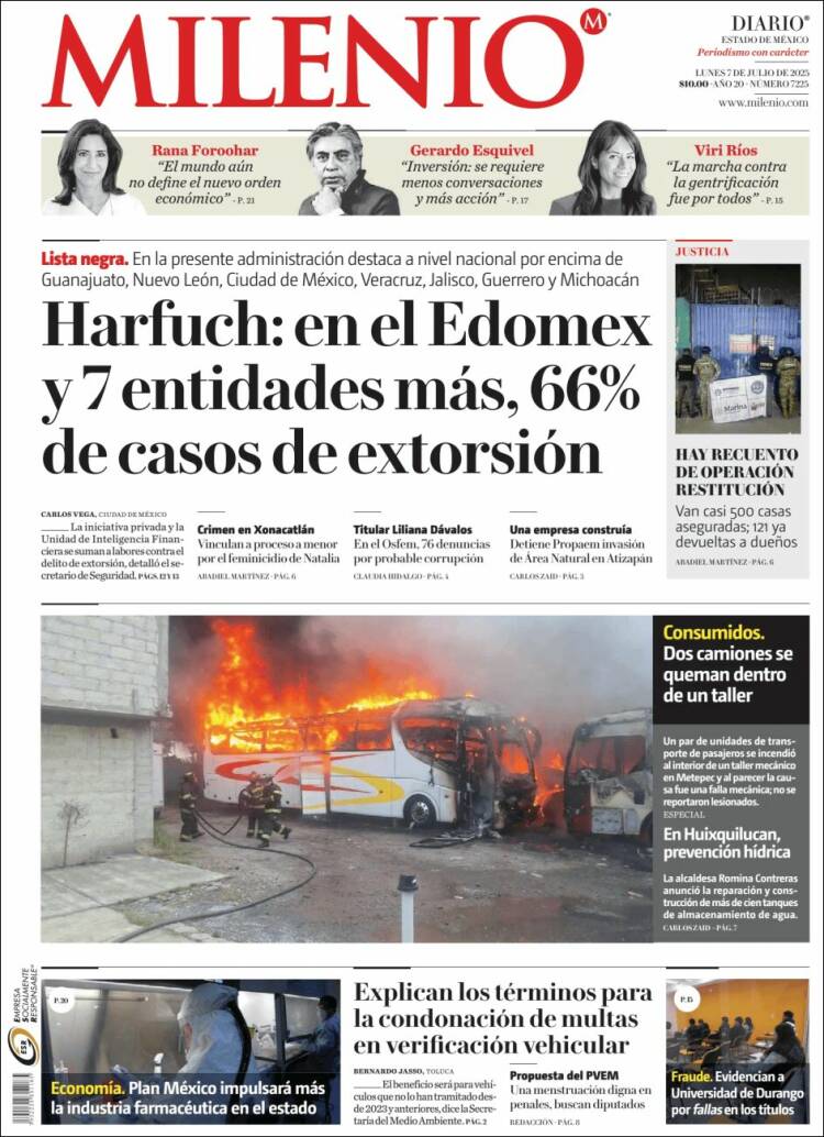 Portada de Milenio - Estado de México (México)