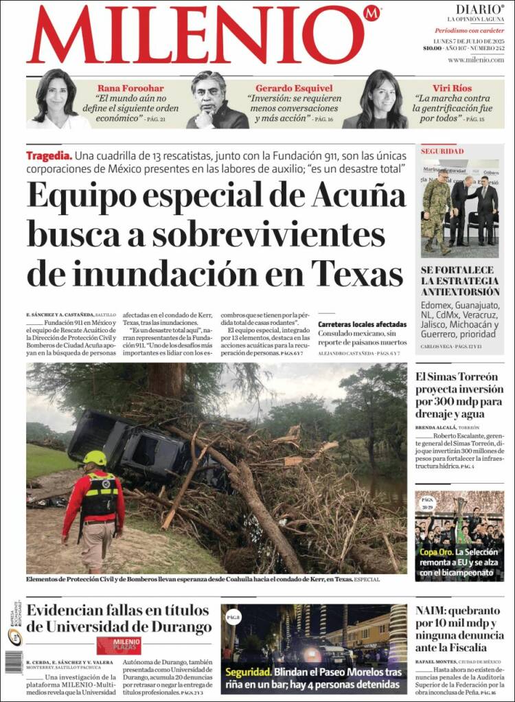 Portada de Milenio - Laguna (México)