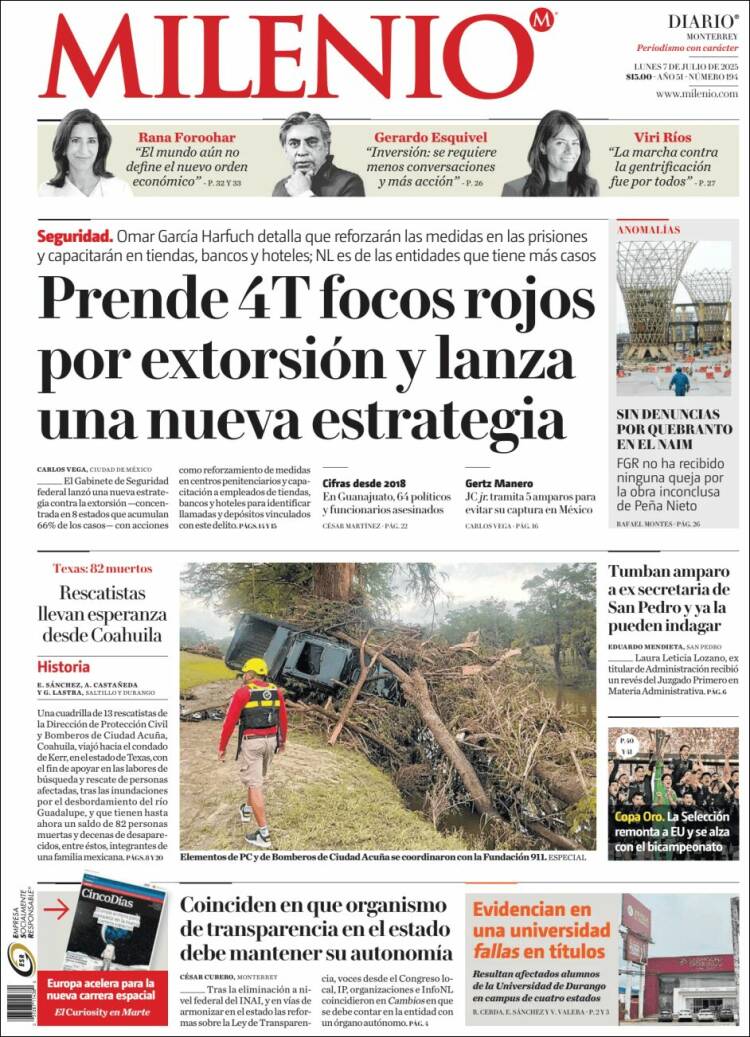 Portada de Milenio de Monterrey (México)