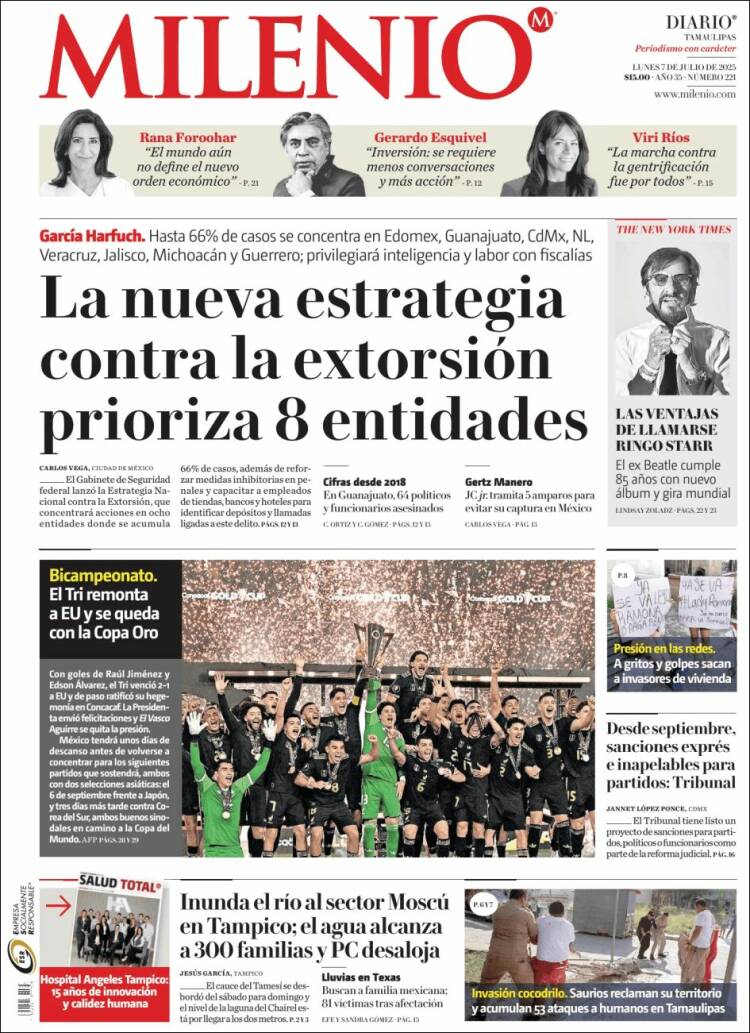 Portada de Milenio - Tamaulipas (México)