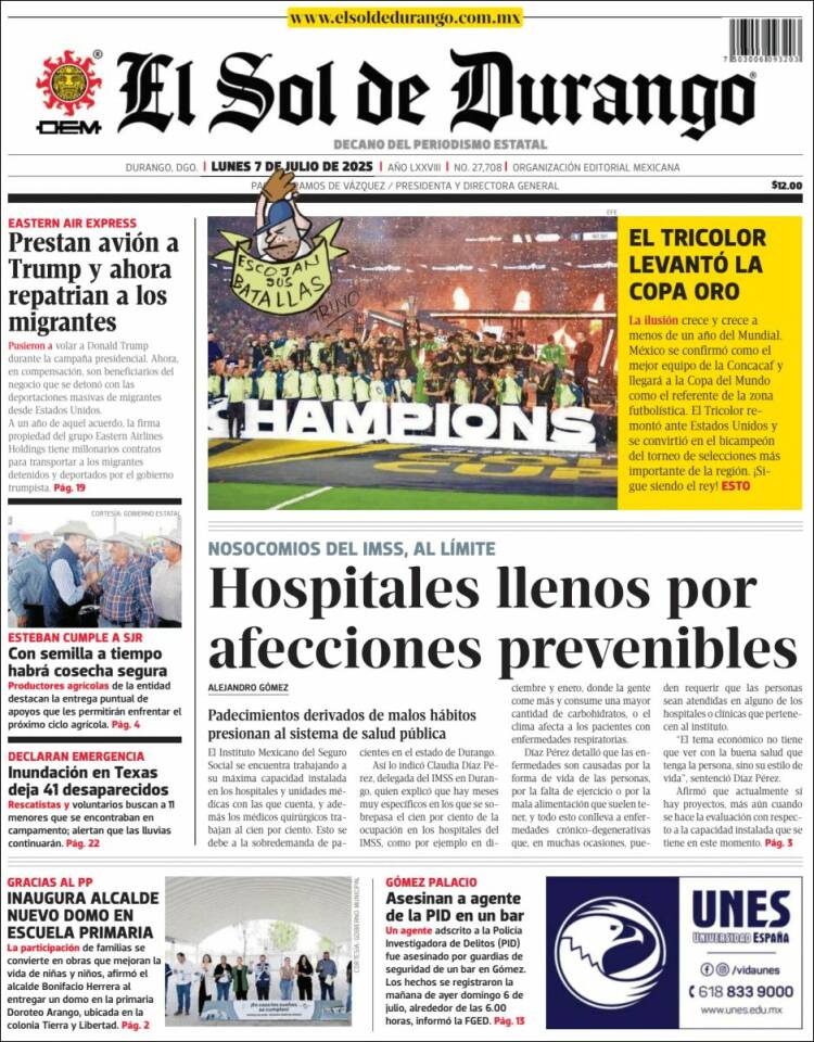Portada de El Sol de Durango (México)