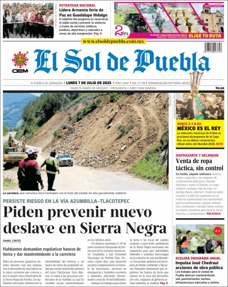 Portada de El Sol de Puebla (México)