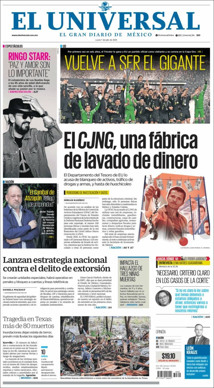 Portada de El Universal (México)