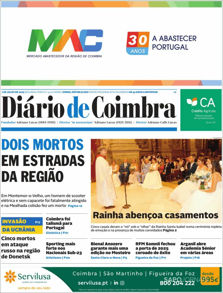 Portada de Diário de Coimbra (Portugal)