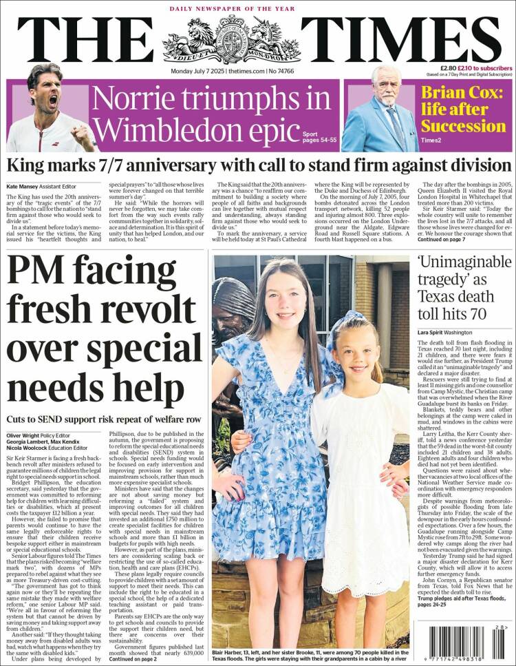 Portada de The Times (Reino Unido)
