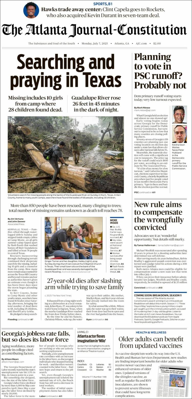 Portada de The Atlanta Journal-Constitution (USA)