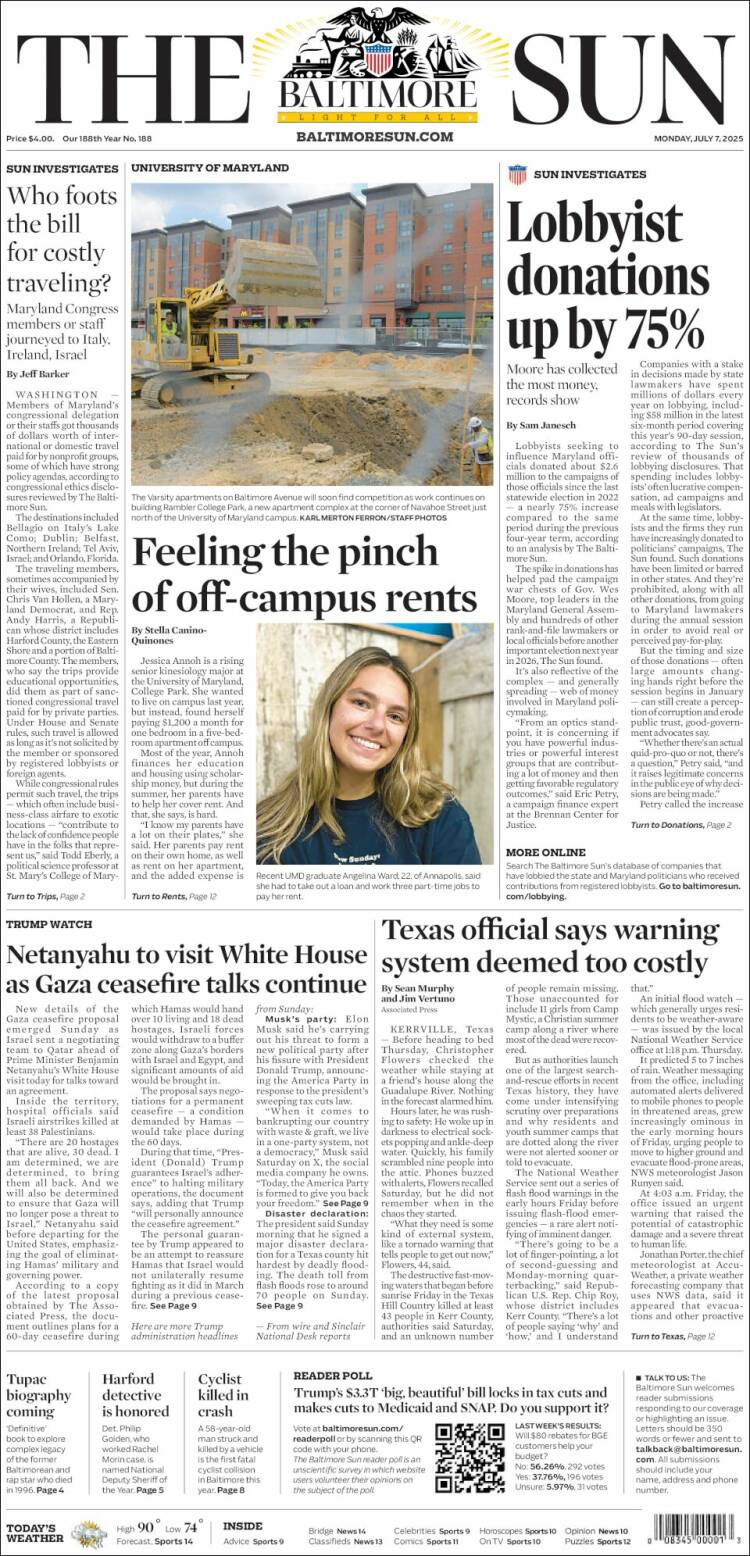 Portada de The Baltimore Sun (USA)