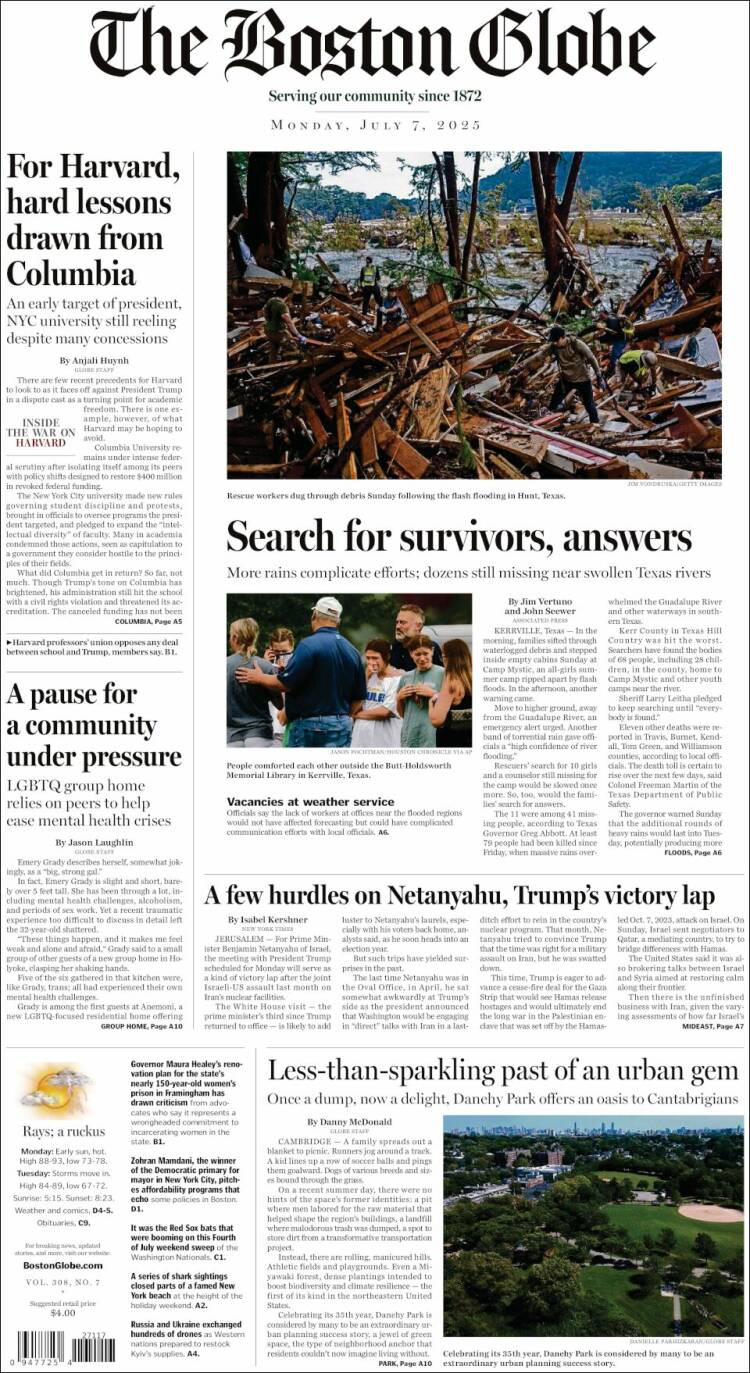 Portada de Boston Globe (USA)