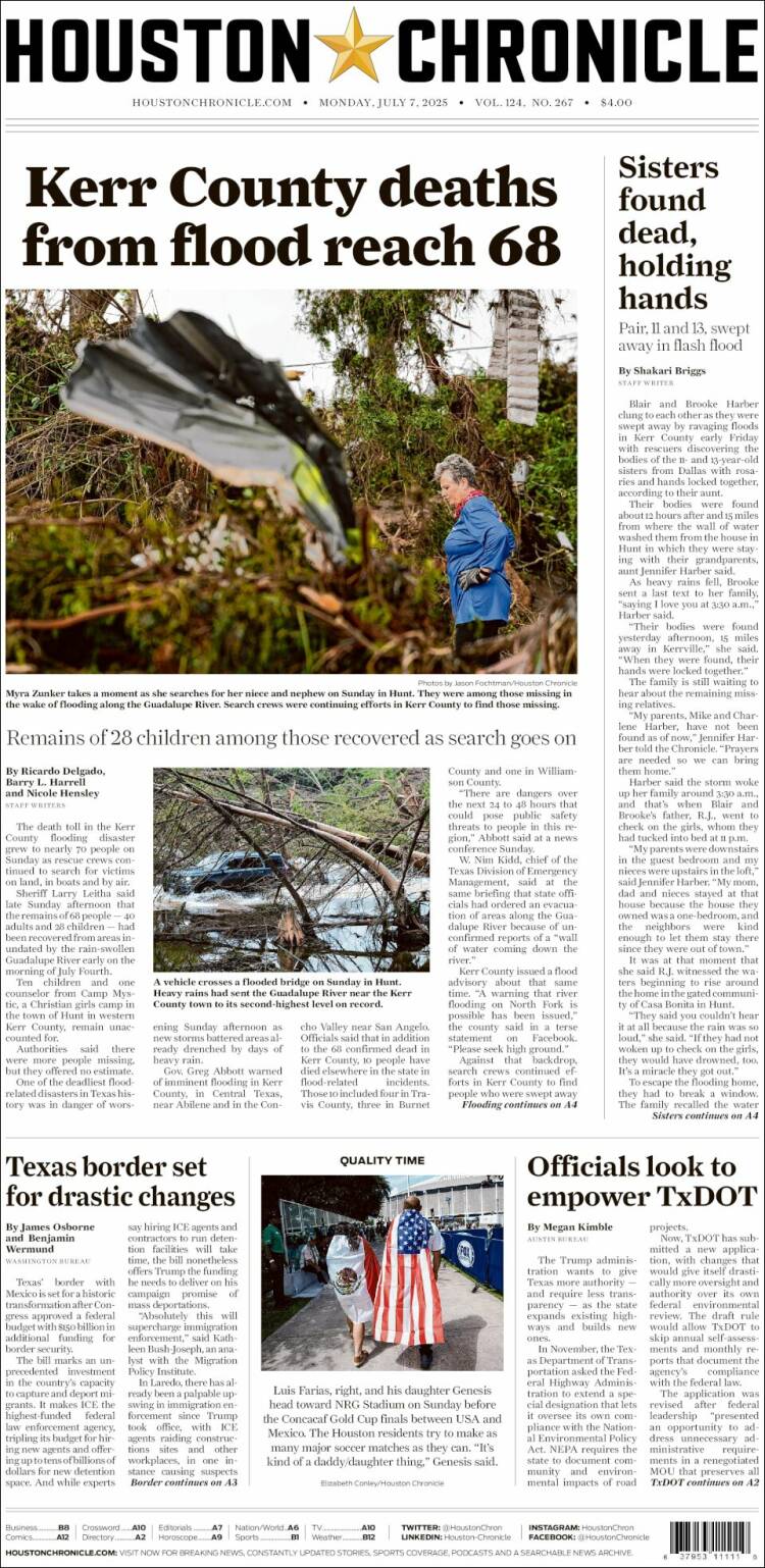 Portada de Houston Chronicle (USA)